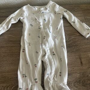 White Ribbed Baby One-Piece with Flower Print